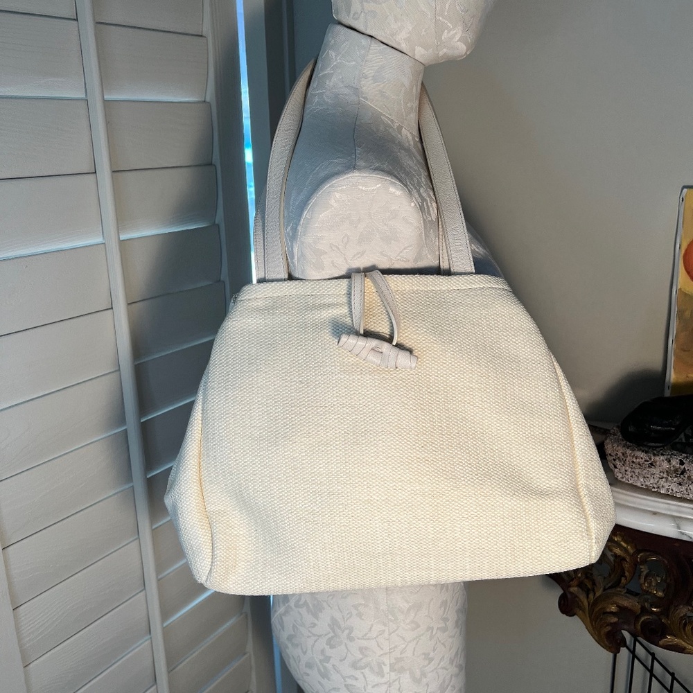 Vintage Furla Cream Woven and Leather Shoulder Bag